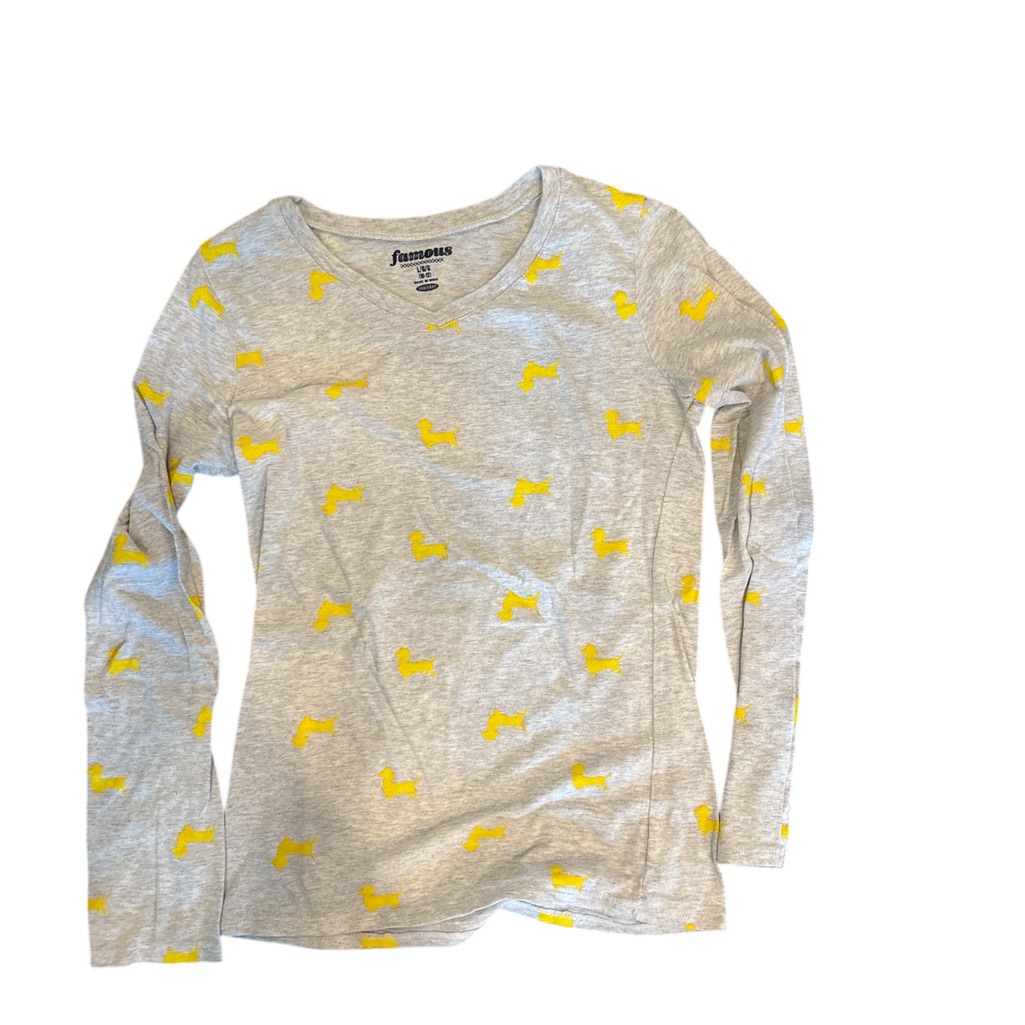 Old Navy Gray And Yellow Long Sleeve Tee With Decorative Pattern